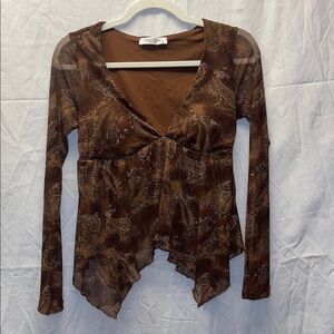 Brown Paisley Asymmetrical Blouse